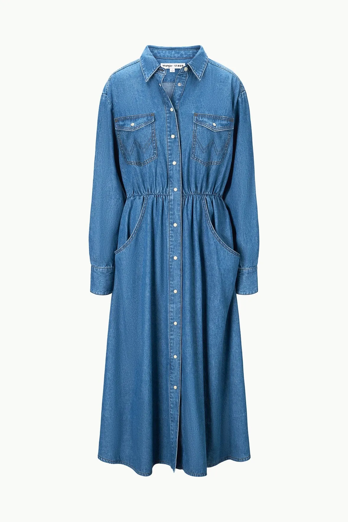 STAUD   WRANGLER THE MIDI SHIRT DRESS | MID BLUE