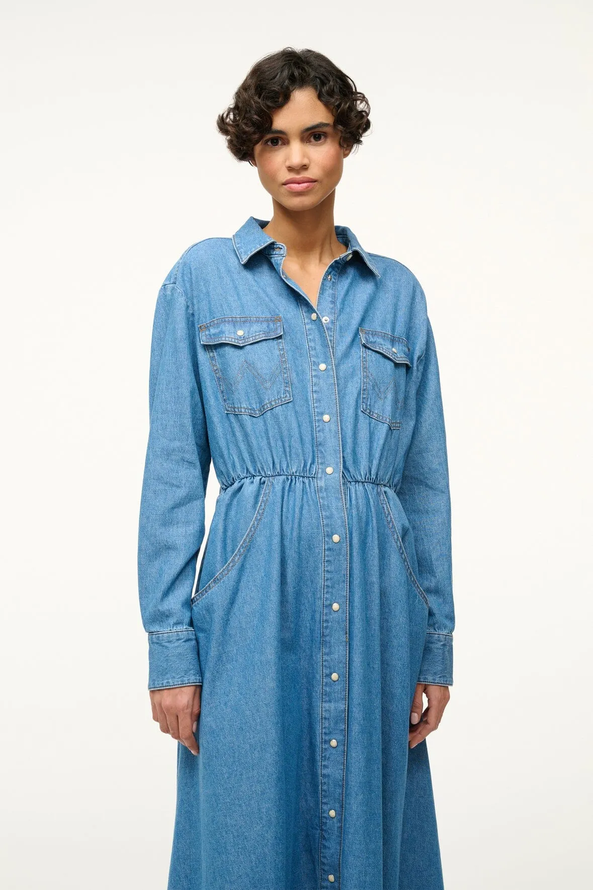 STAUD   WRANGLER THE MIDI SHIRT DRESS | MID BLUE