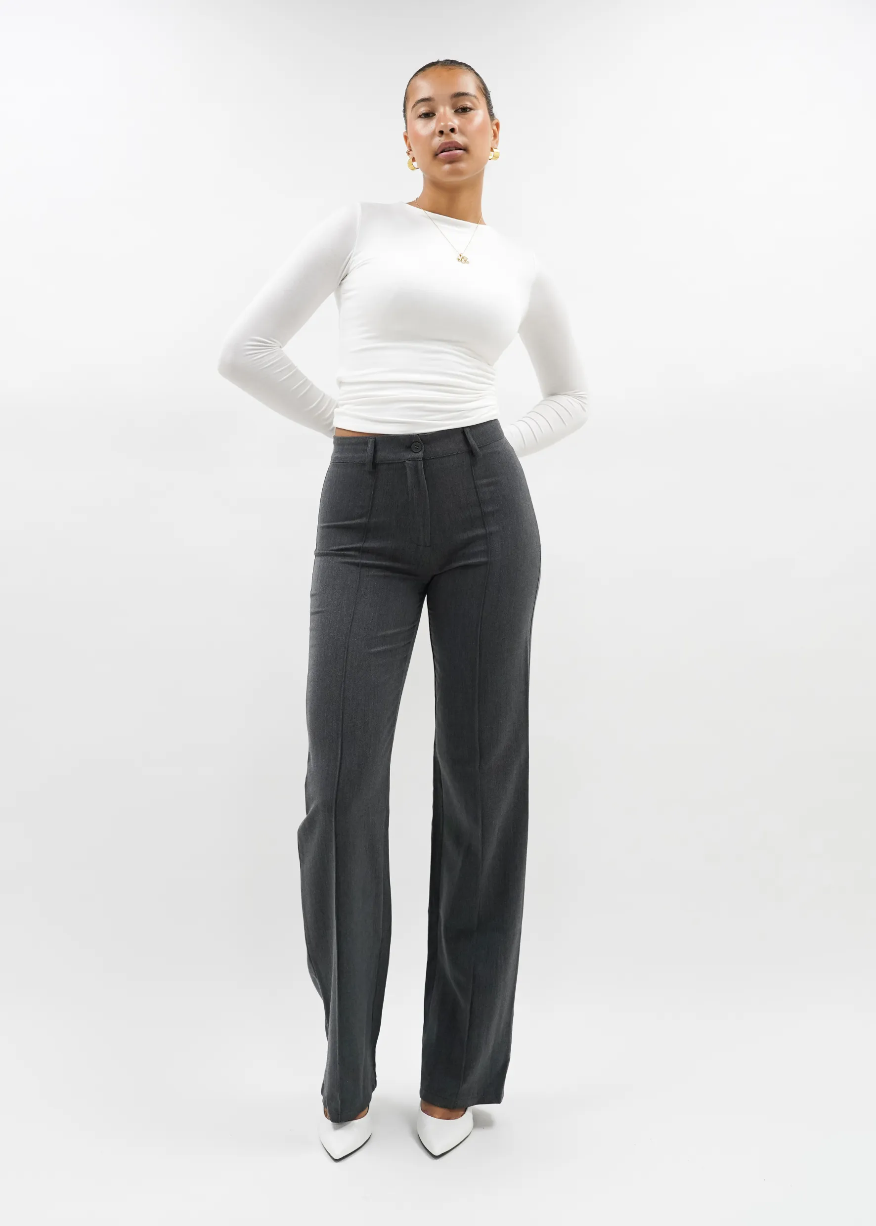 Straight leg pants met pressfold dark washed grey (TALL)