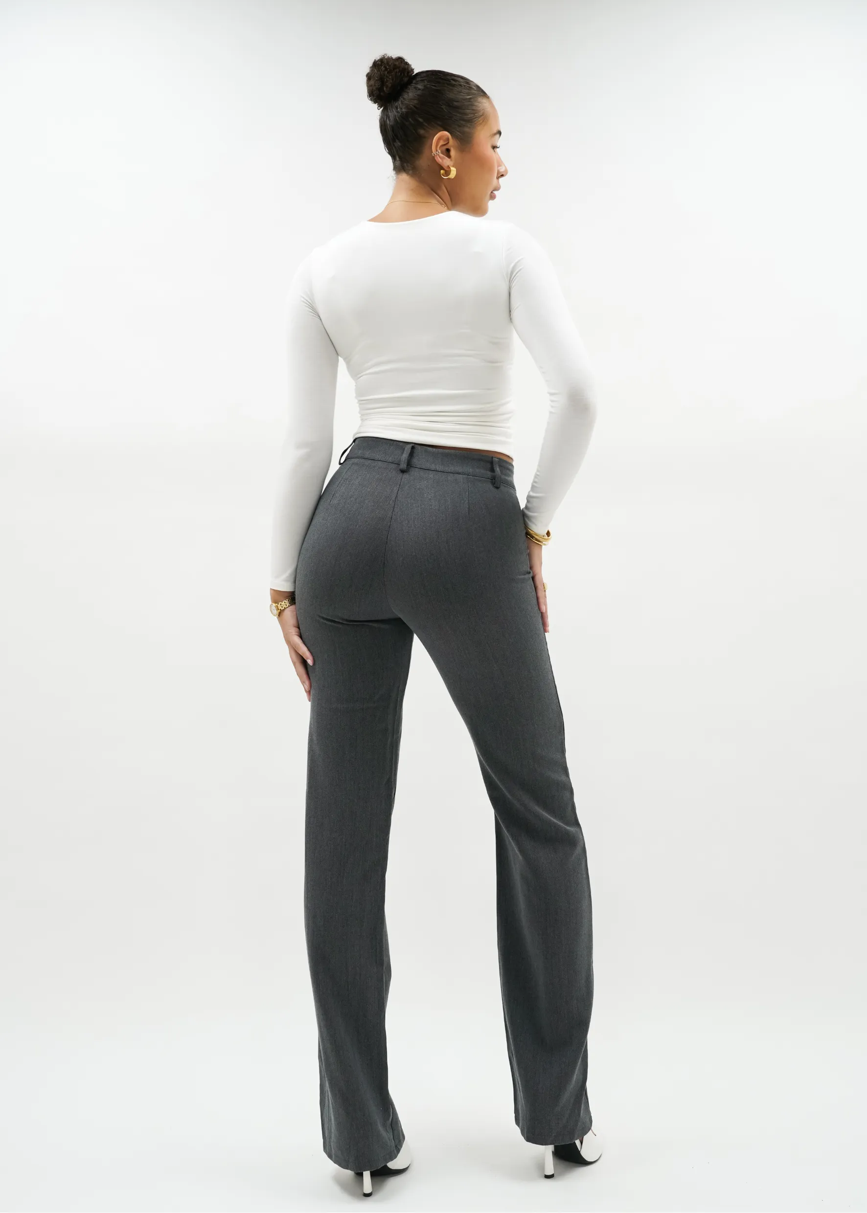 Straight leg pants met pressfold dark washed grey (TALL)