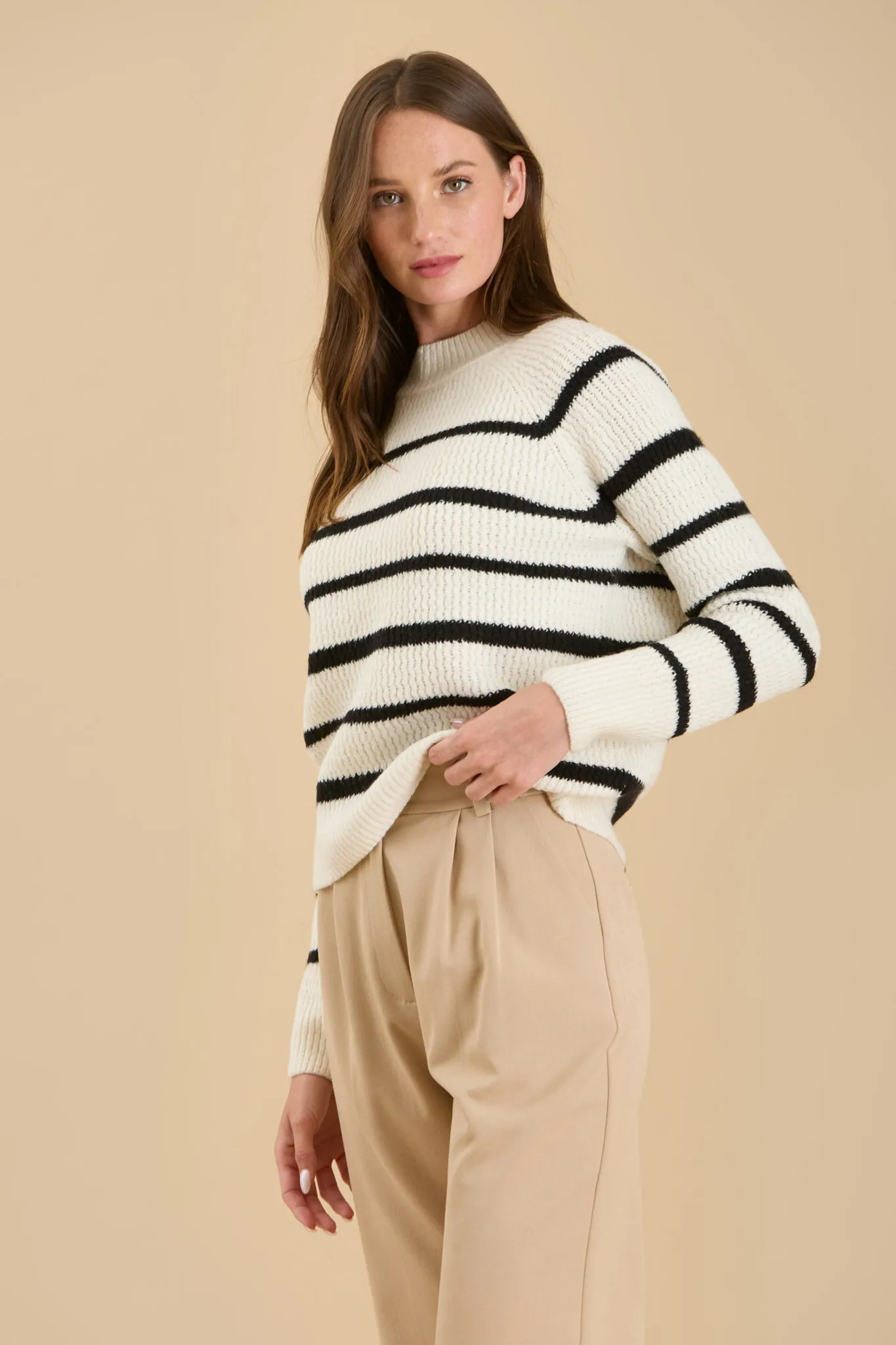 STRIPE HIGH NECK KNIT PULLOVER SWEATER