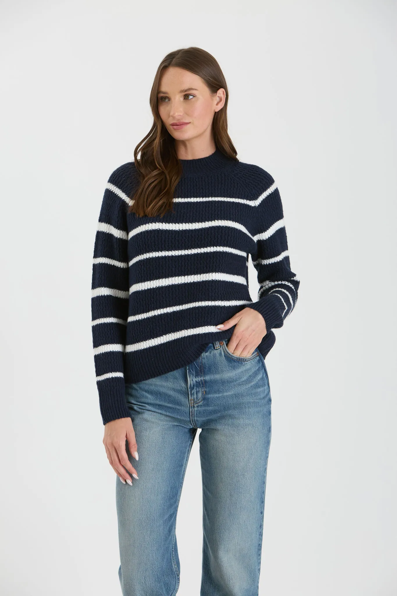 STRIPE HIGH NECK KNIT PULLOVER SWEATER