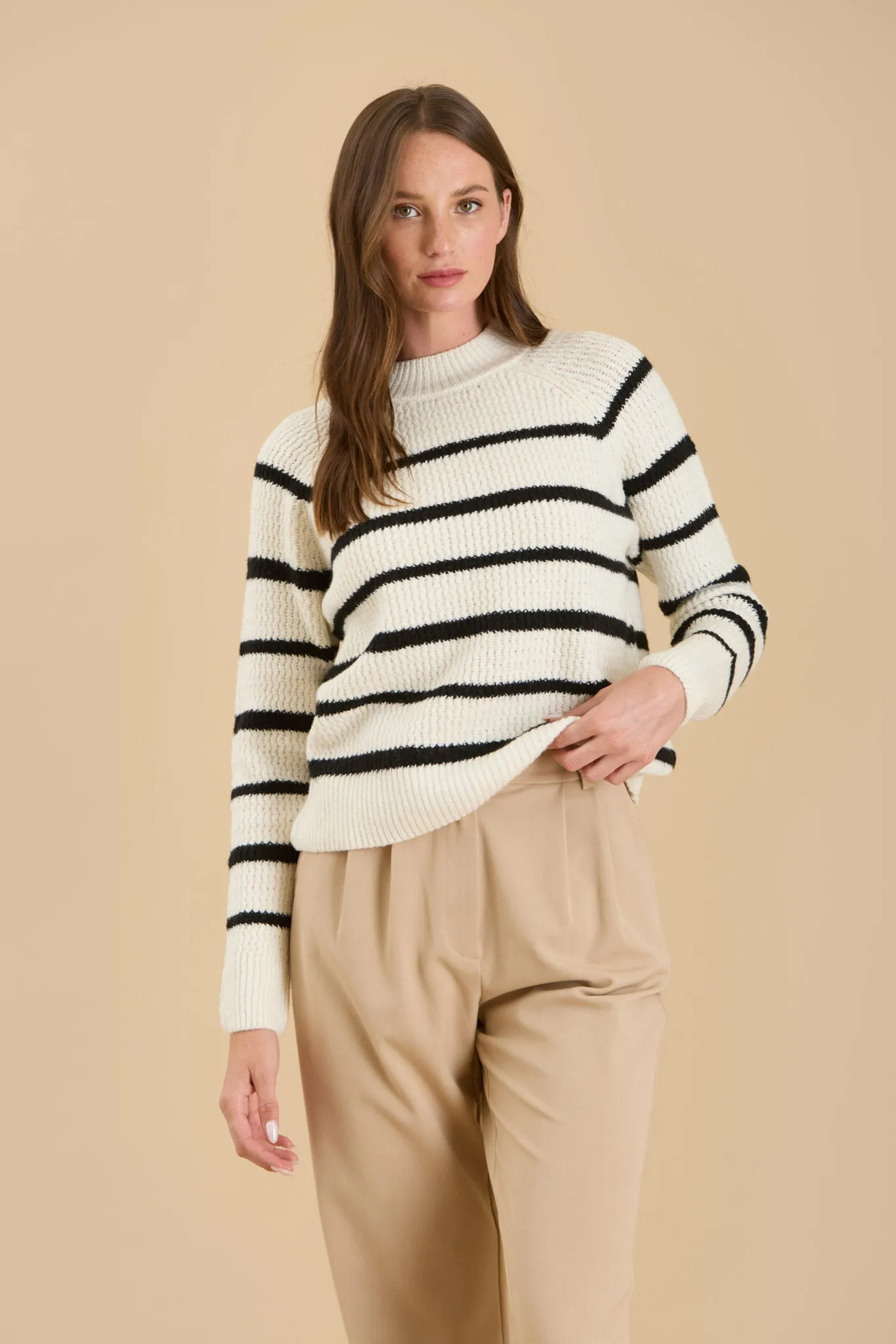 STRIPE HIGH NECK KNIT PULLOVER SWEATER