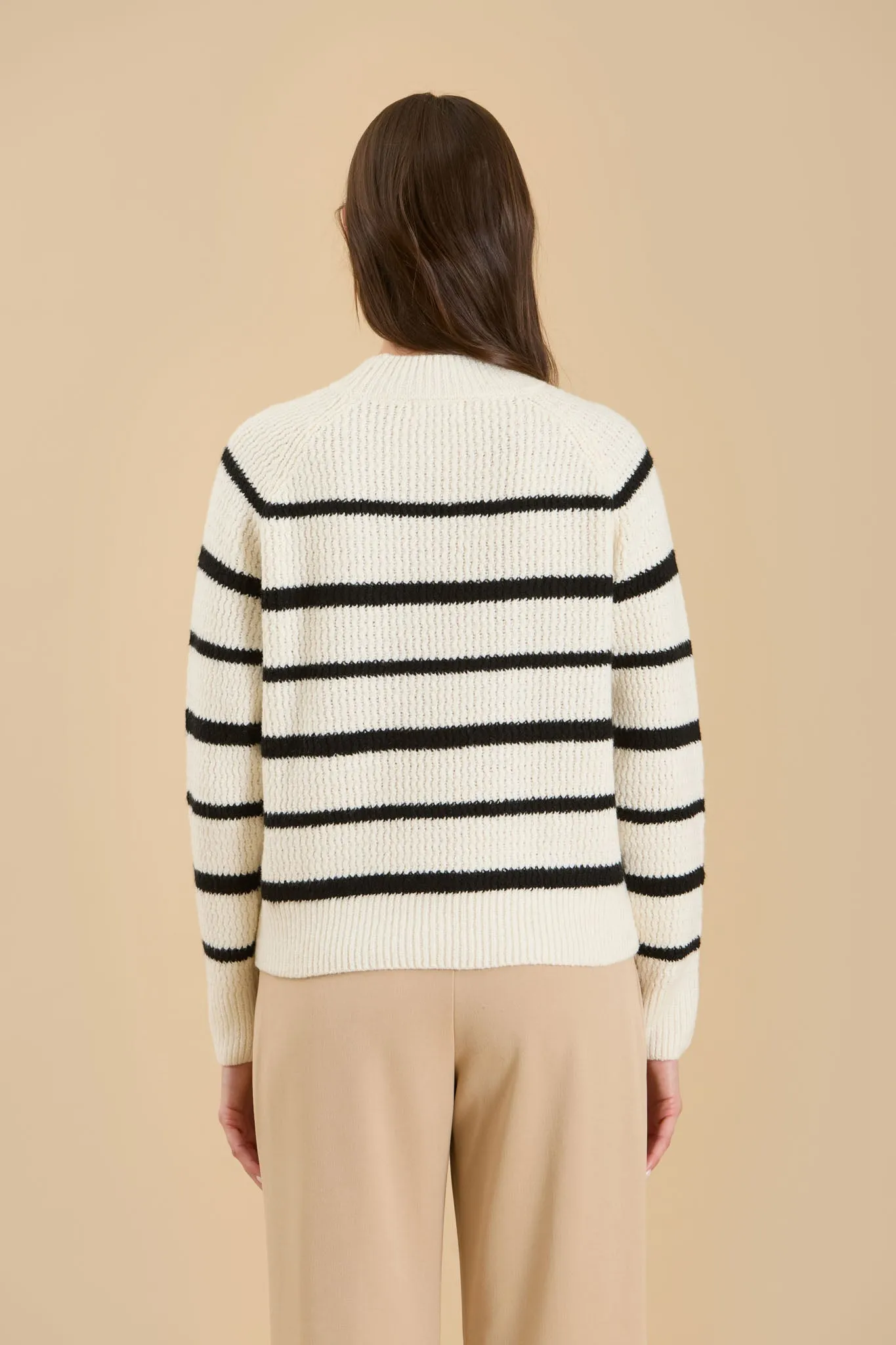 STRIPE HIGH NECK KNIT PULLOVER SWEATER