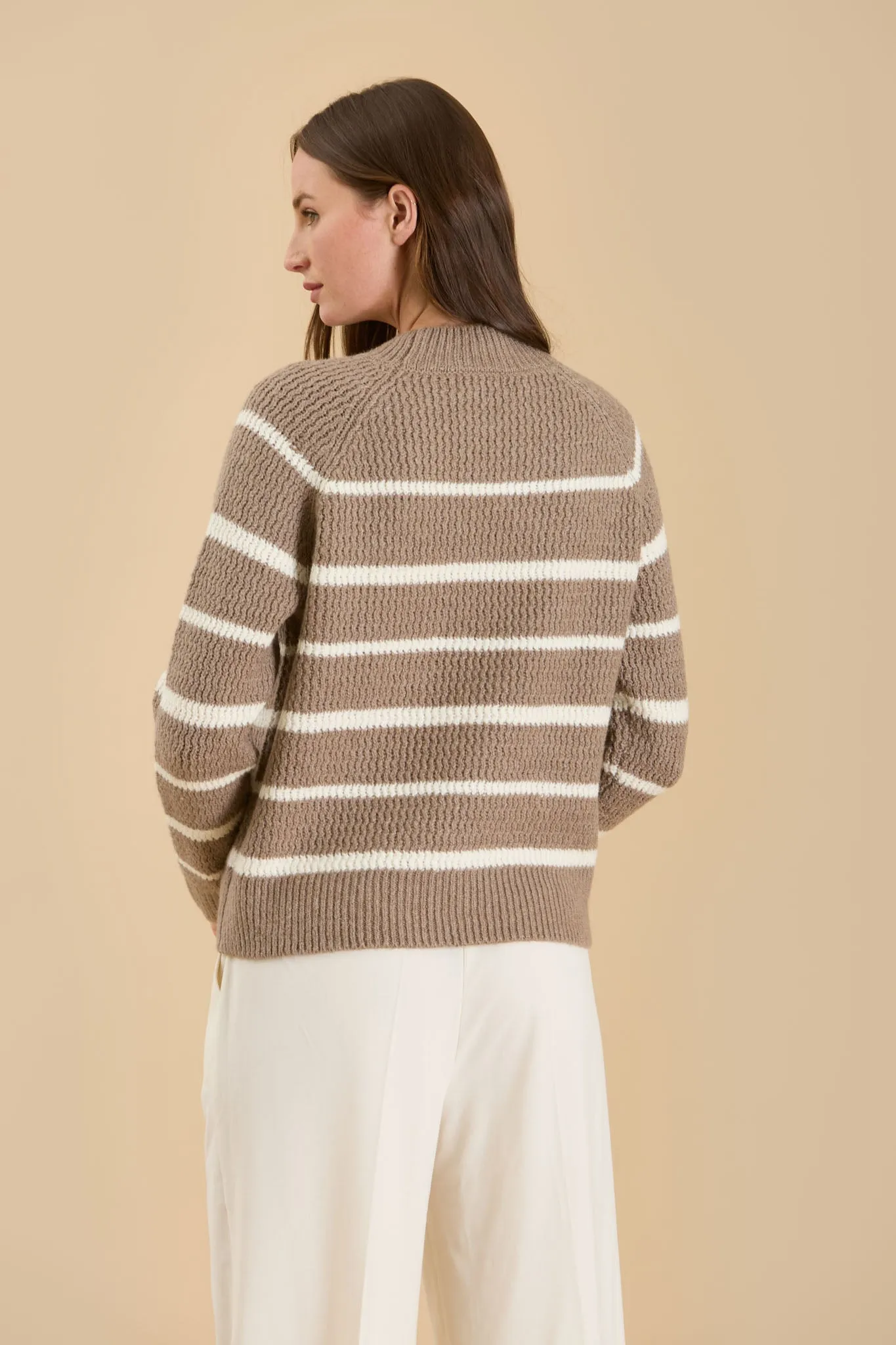 STRIPE HIGH NECK KNIT PULLOVER SWEATER