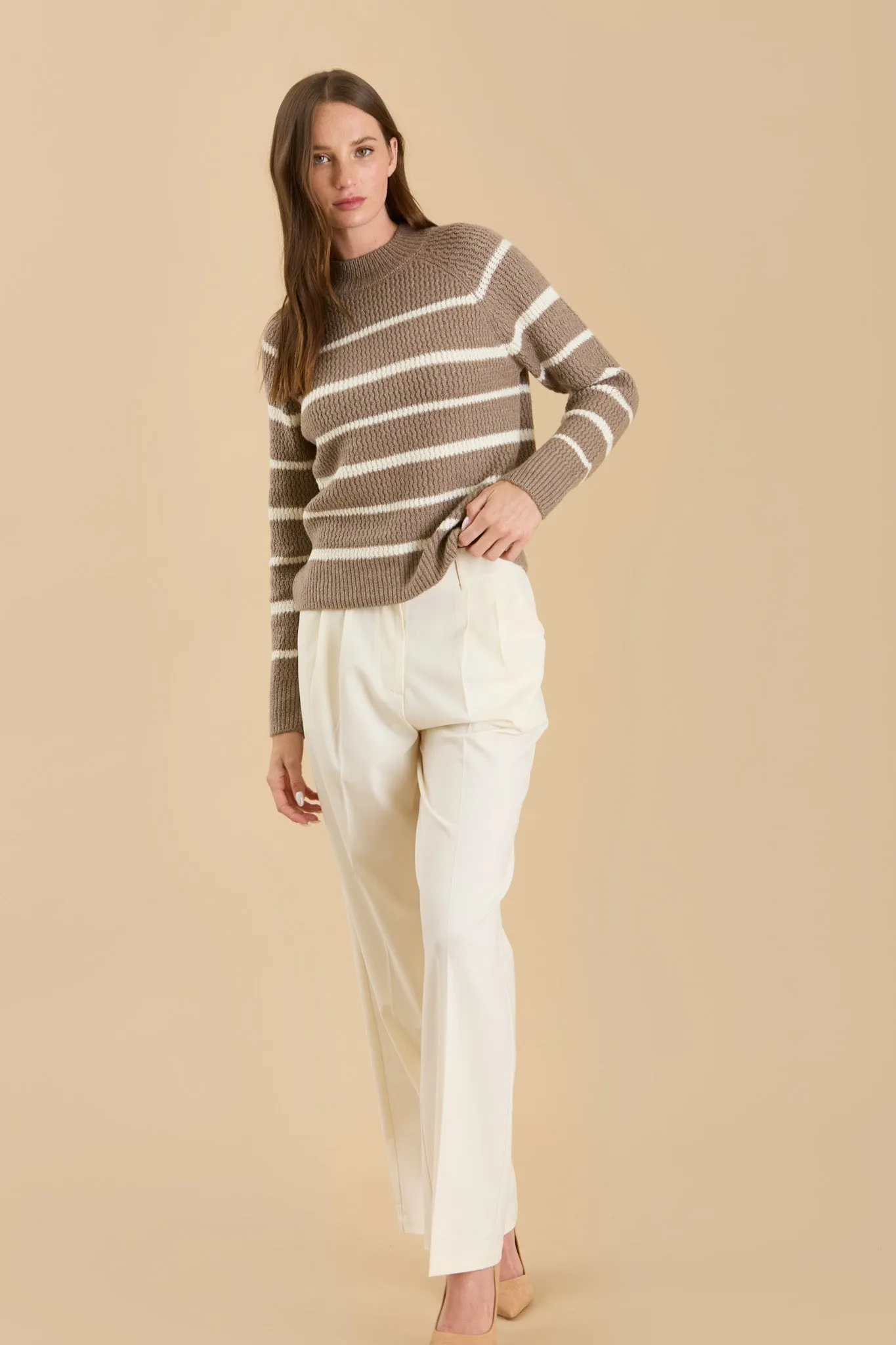 STRIPE HIGH NECK KNIT PULLOVER SWEATER