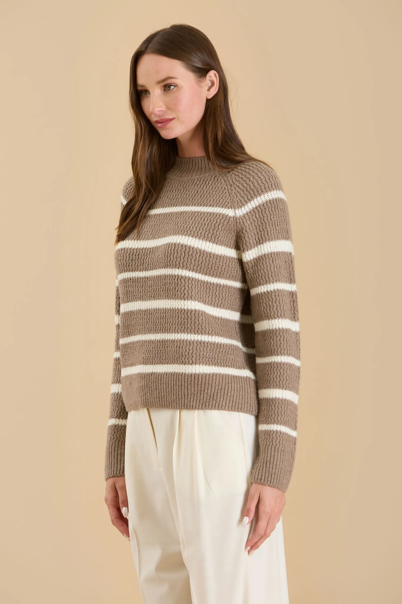 STRIPE HIGH NECK KNIT PULLOVER SWEATER