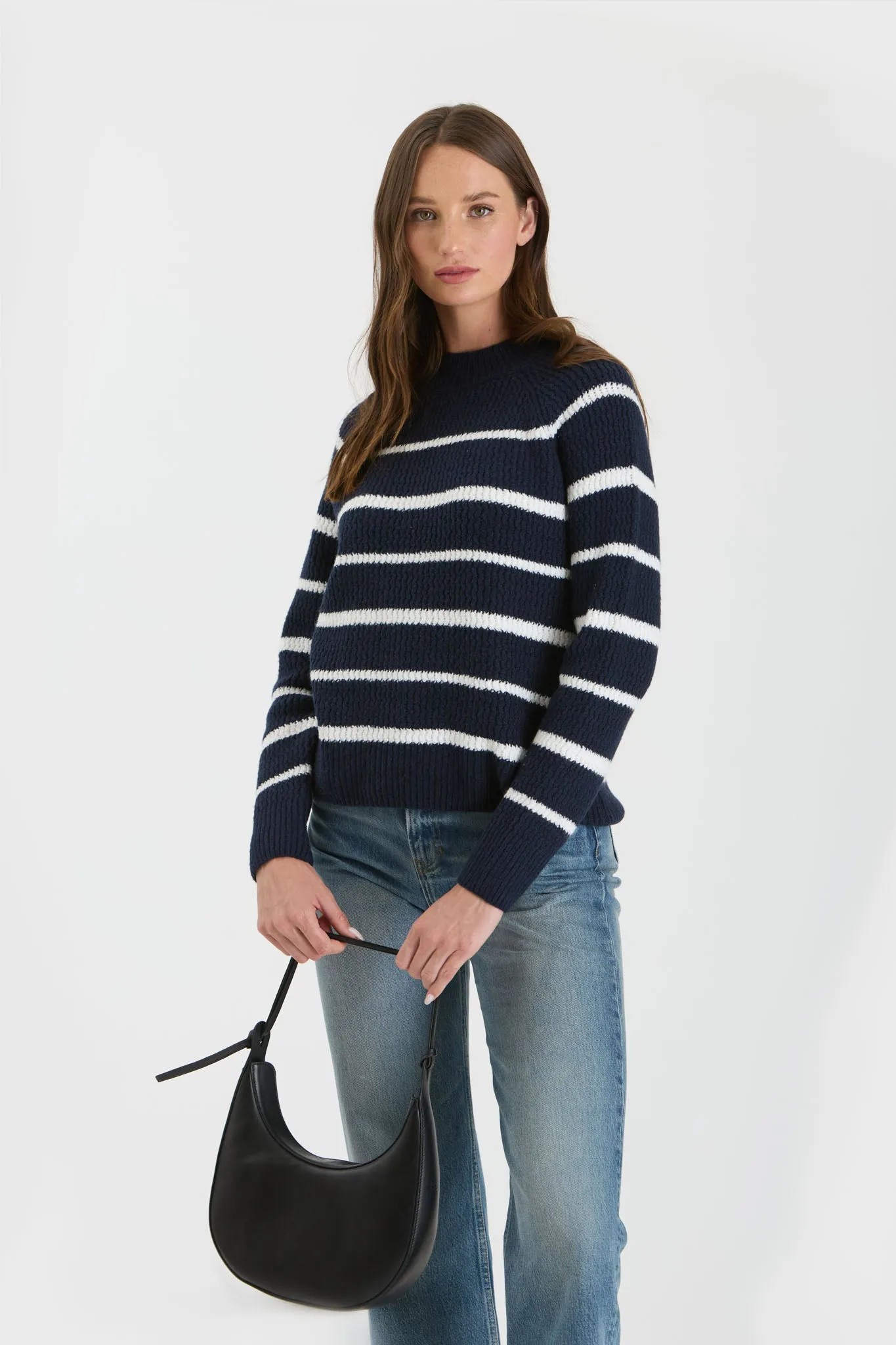 STRIPE HIGH NECK KNIT PULLOVER SWEATER