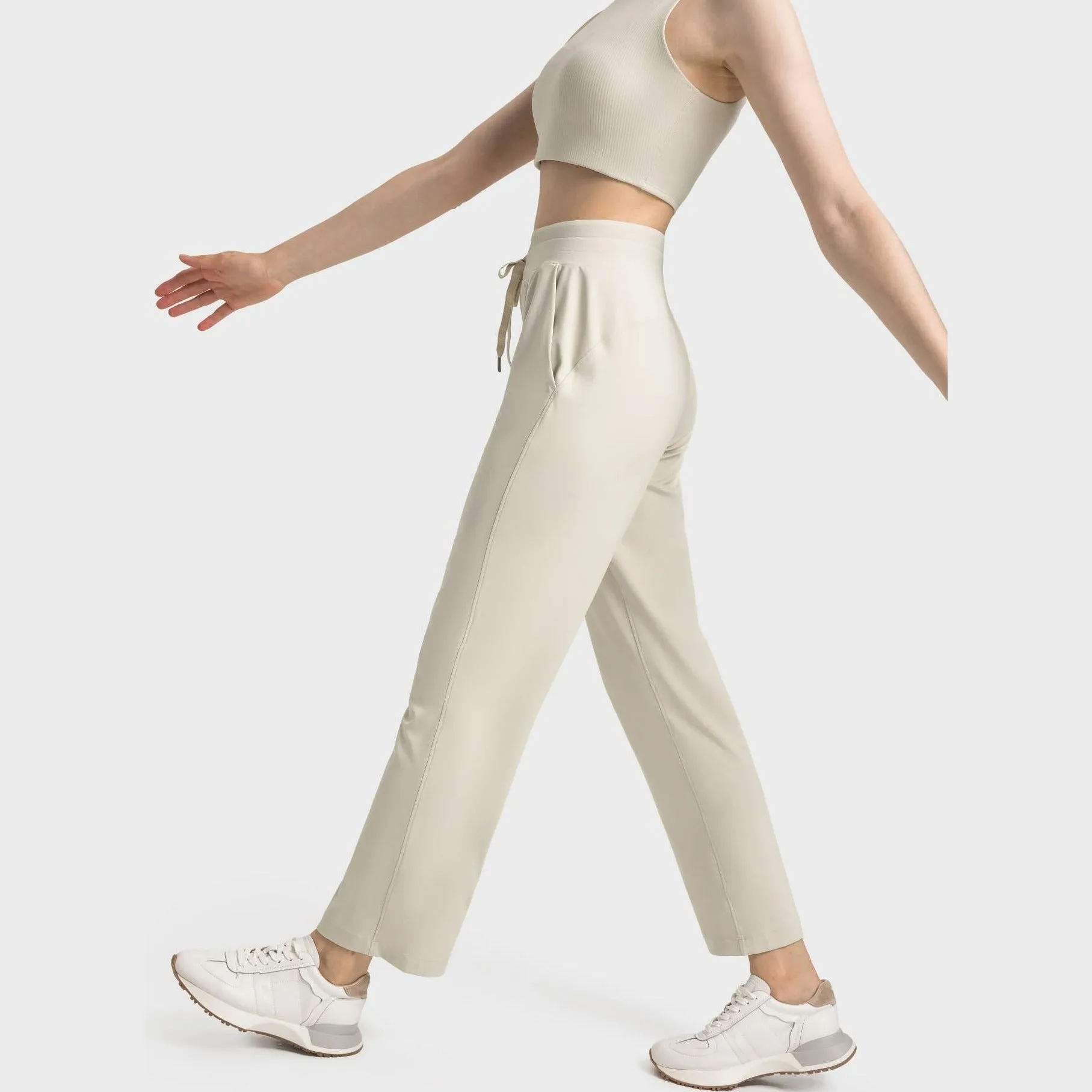 Stylish Activewear Pants With Tie-Up Waist Band - Ivory White