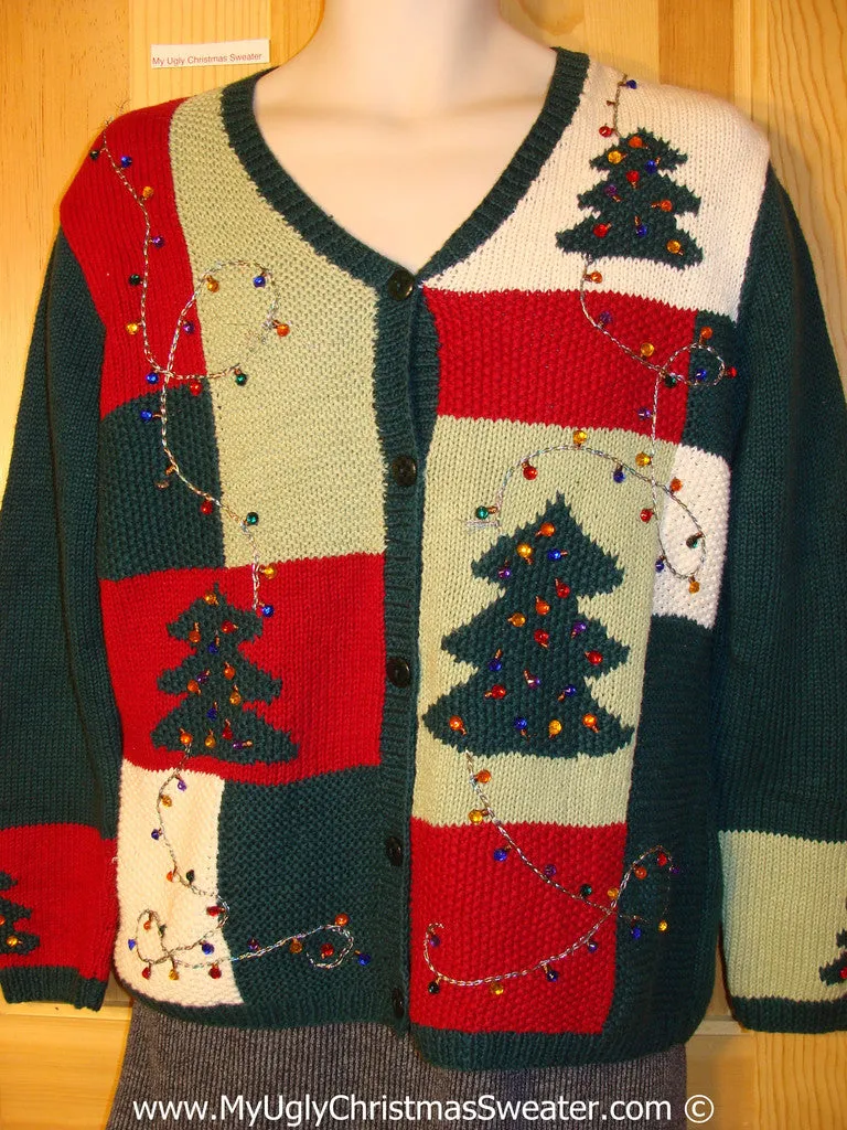 Tacky Holiday Sweater with Bling Christmas Trees (f1089)