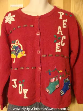 Tacky Red Christmas Sweater with PEACE and JOY (f1313)