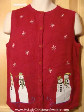 Tacky Ugly Christmas Sweater Vest with Snowmen (f396)