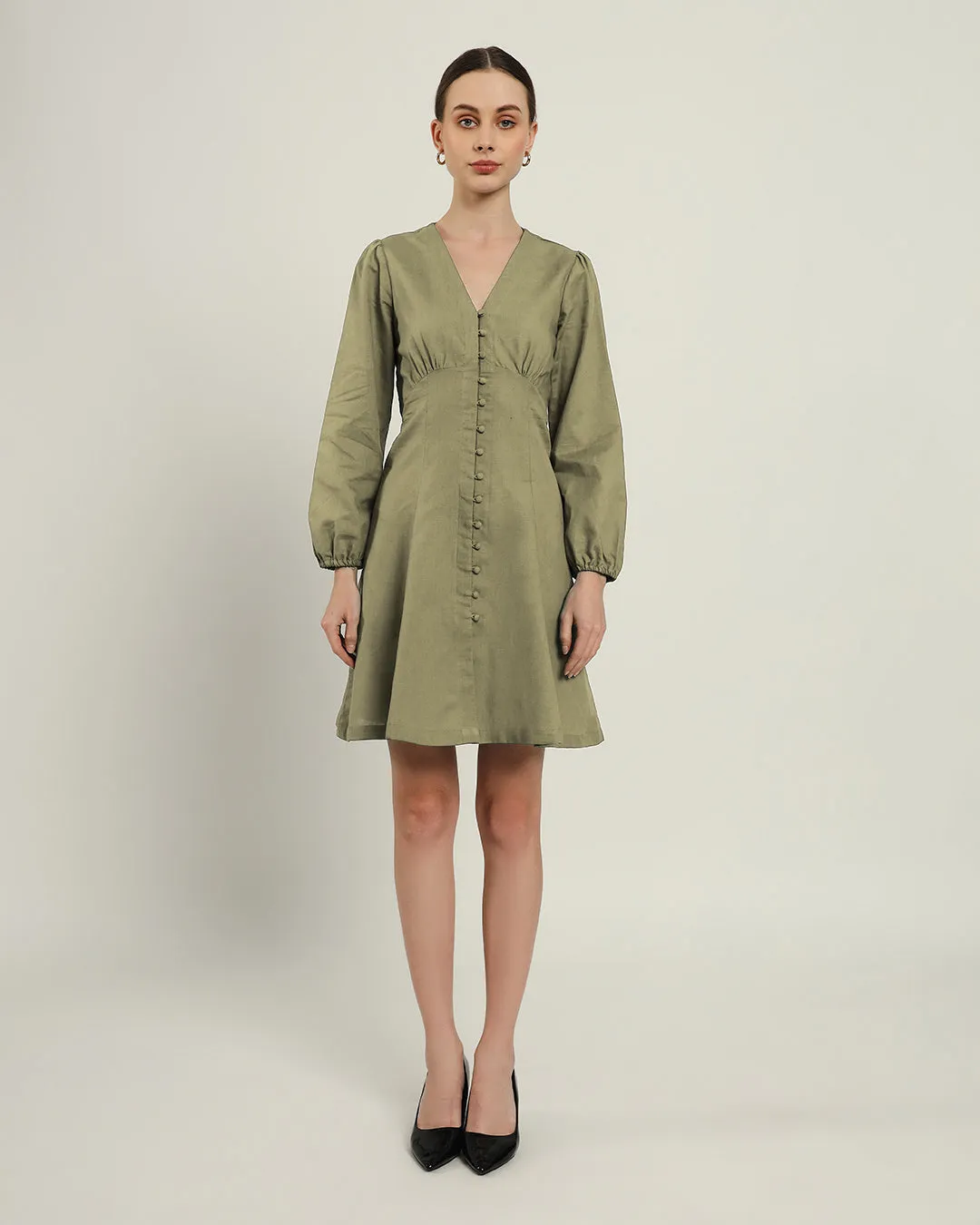 The Dafni Daisy Olive Linen Dress