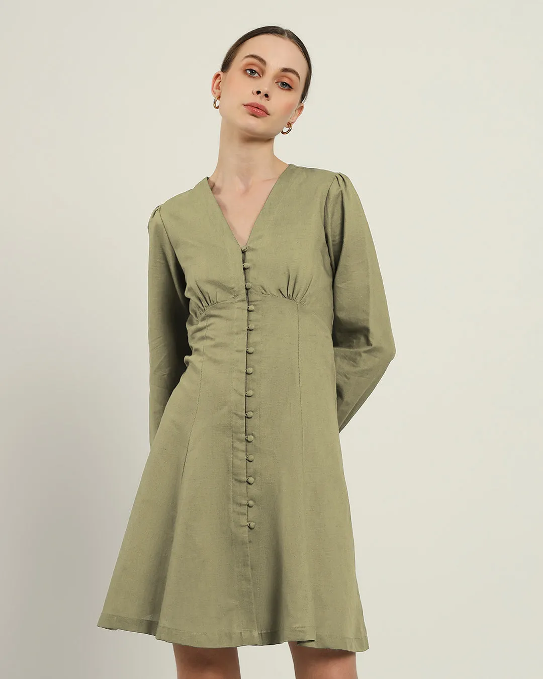 The Dafni Daisy Olive Linen Dress