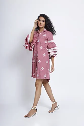 The Grooming Collection - Shirt Dress with Lace Detailed Sleeves (X-Large)