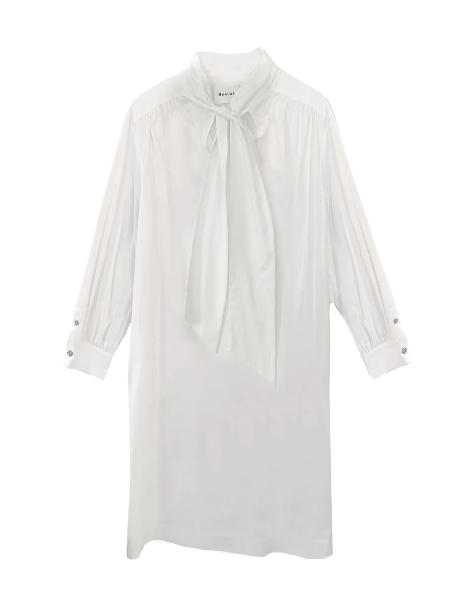 The Marion Cotton Poplin Tie Neck Dress- White