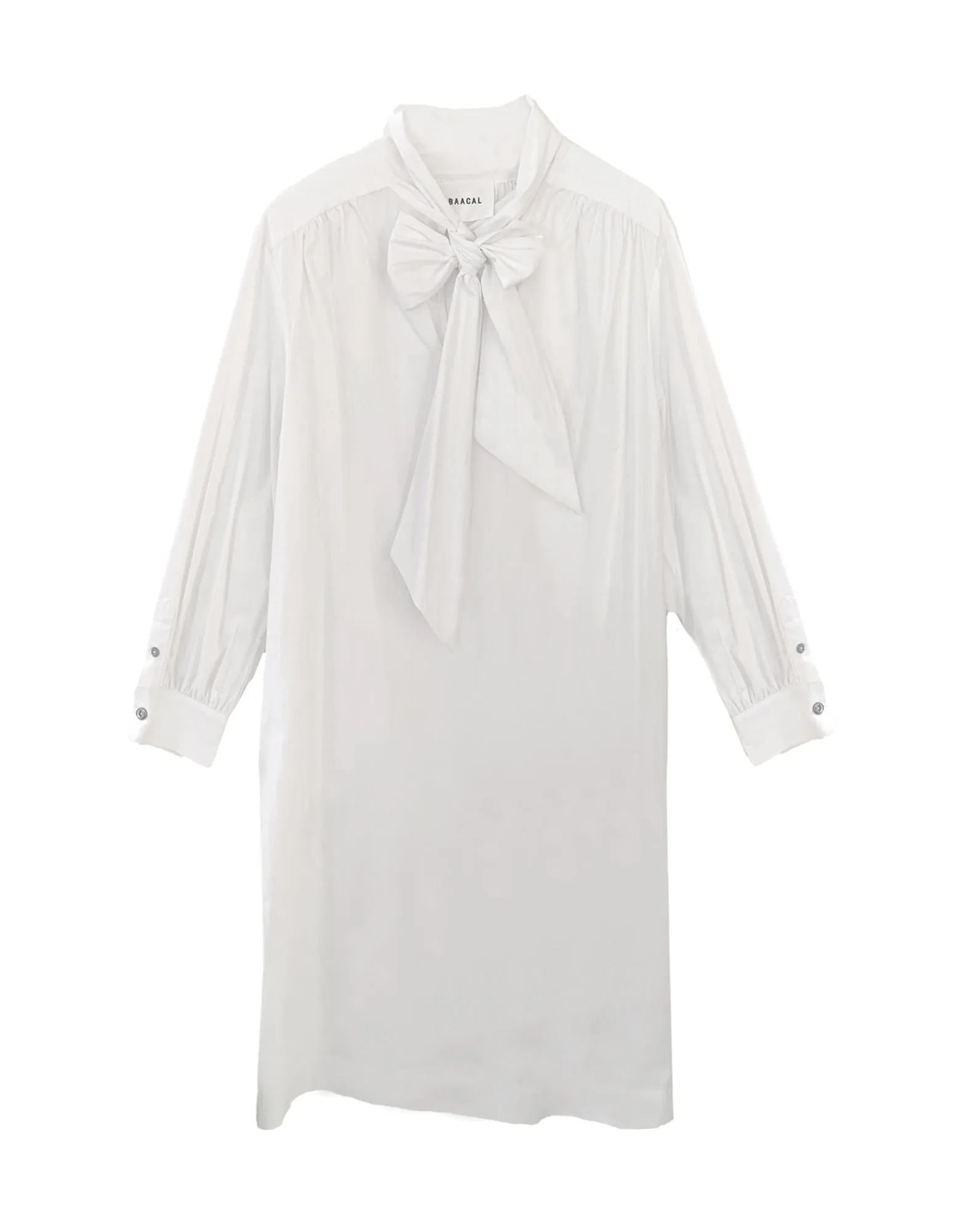 The Marion Cotton Poplin Tie Neck Dress- White