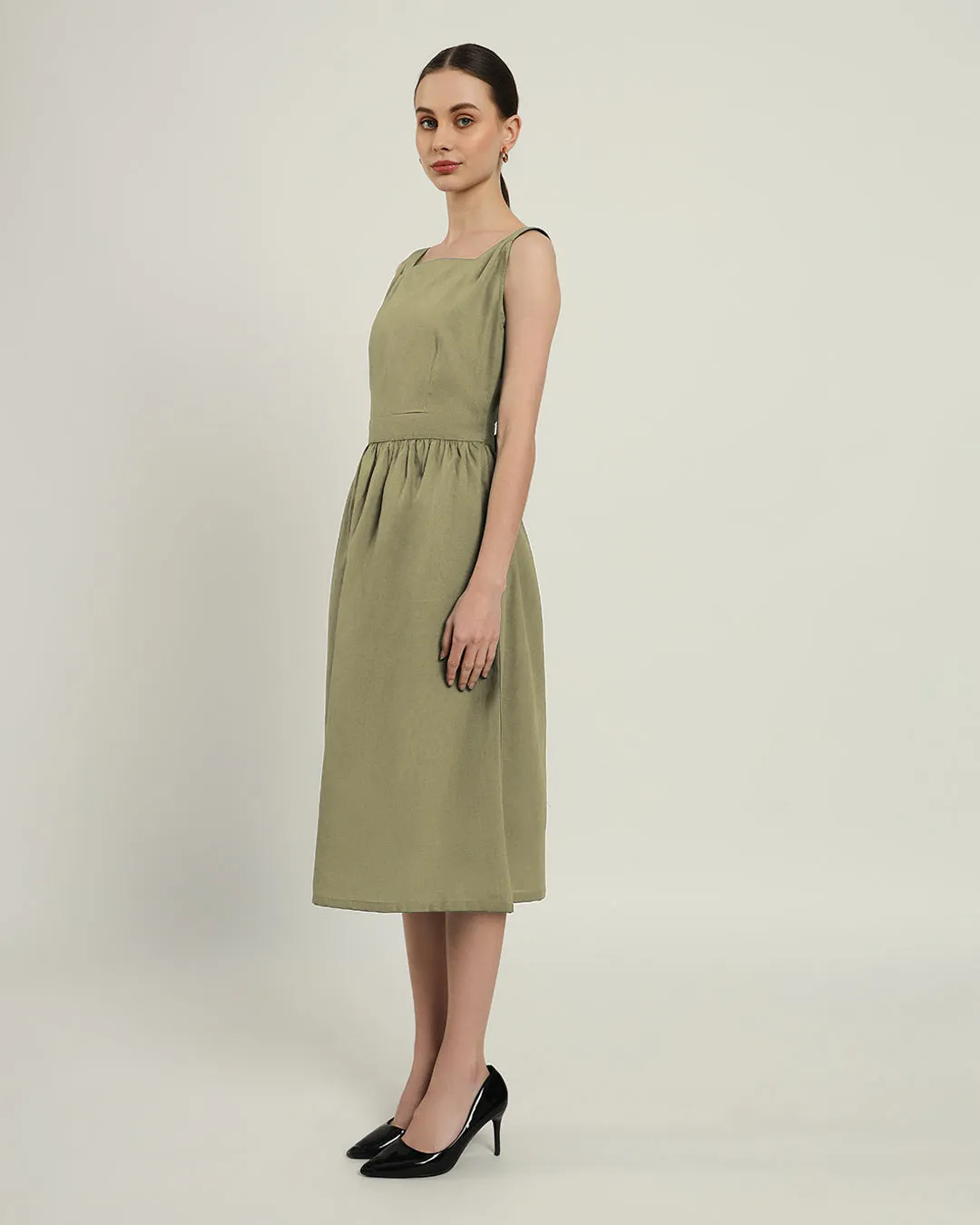 The Mihara Daisy Olive Linen Dress