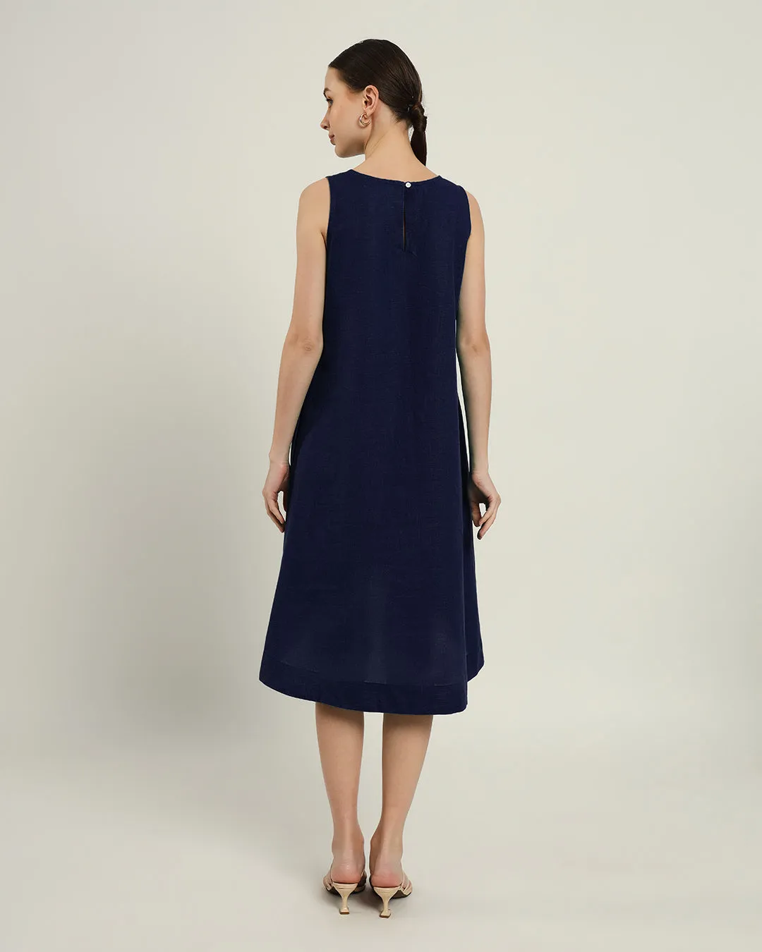 The Odesa Daisy Midnight Blue Linen Dress