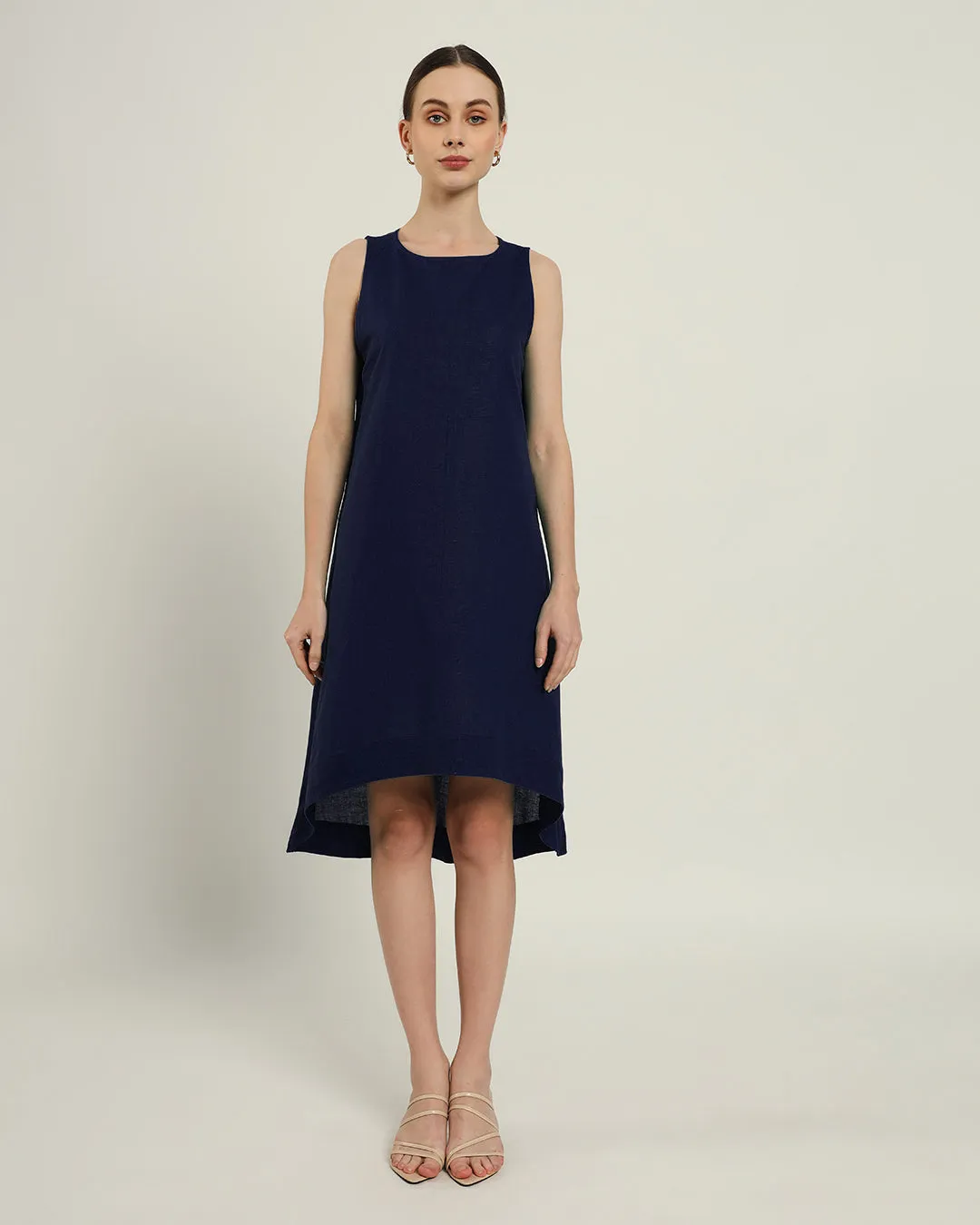 The Odesa Daisy Midnight Blue Linen Dress