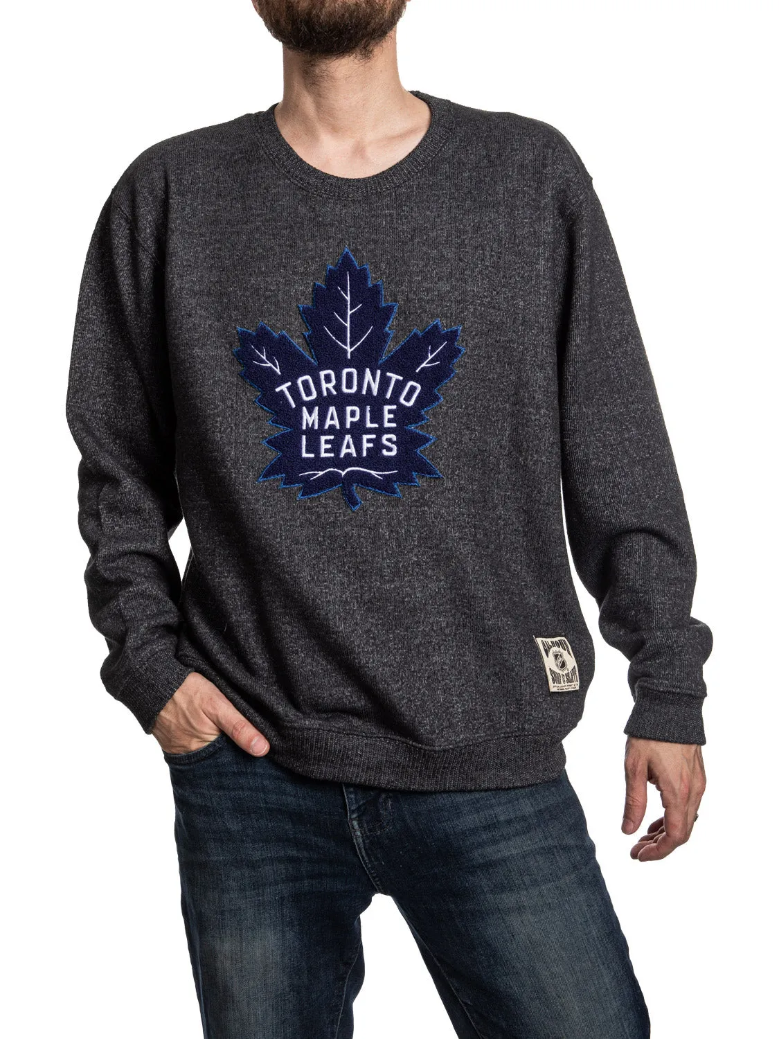 Toronto Maple Leafs blackout NHL Unisex Cabin Crew Neck Sweater with Chenille logo