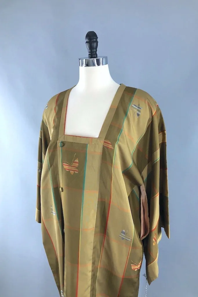 Vintage Green Butterfly Silk Kimono Cardigan