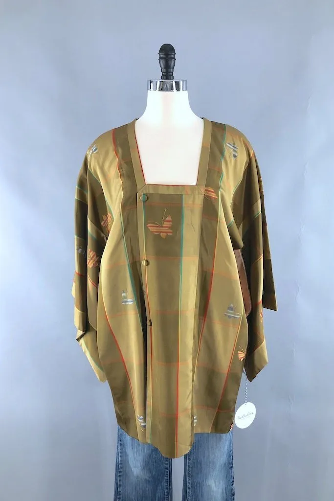 Vintage Green Butterfly Silk Kimono Cardigan