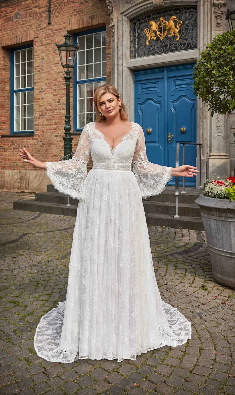 Vintage Long Sleeve Boho Lace Wedding Dress