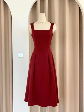 Vintage Rockabilly Burgundy Square Neck 50s Style Dress