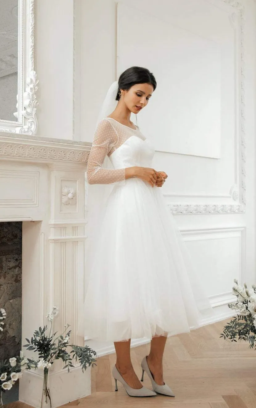 Vintage Tea Length Long Sleeve Wedding Dress