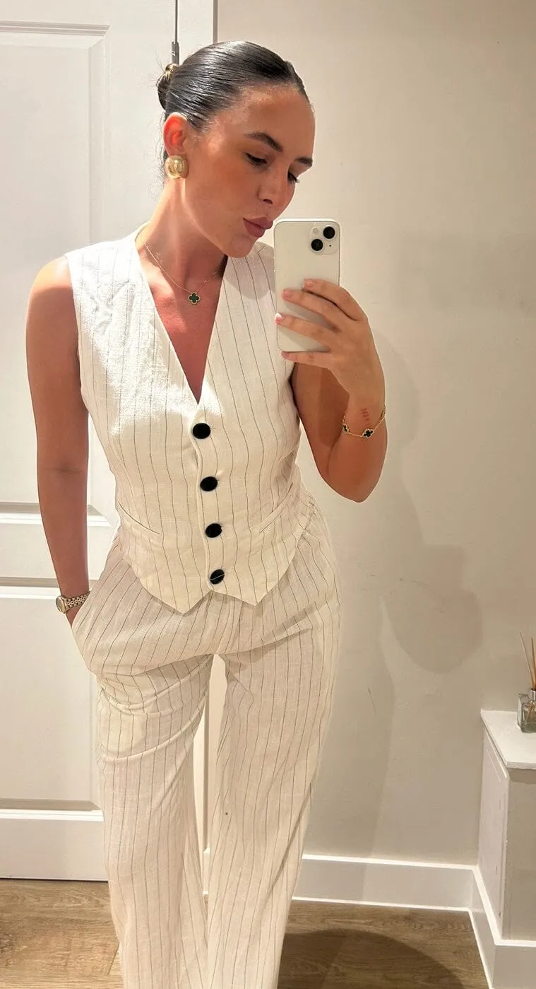 White/Black Pinstripe Waistcoat Suit