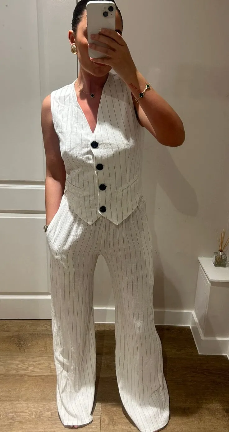 White/Black Pinstripe Waistcoat Suit