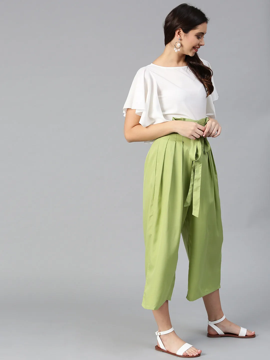 women solid top with culottes