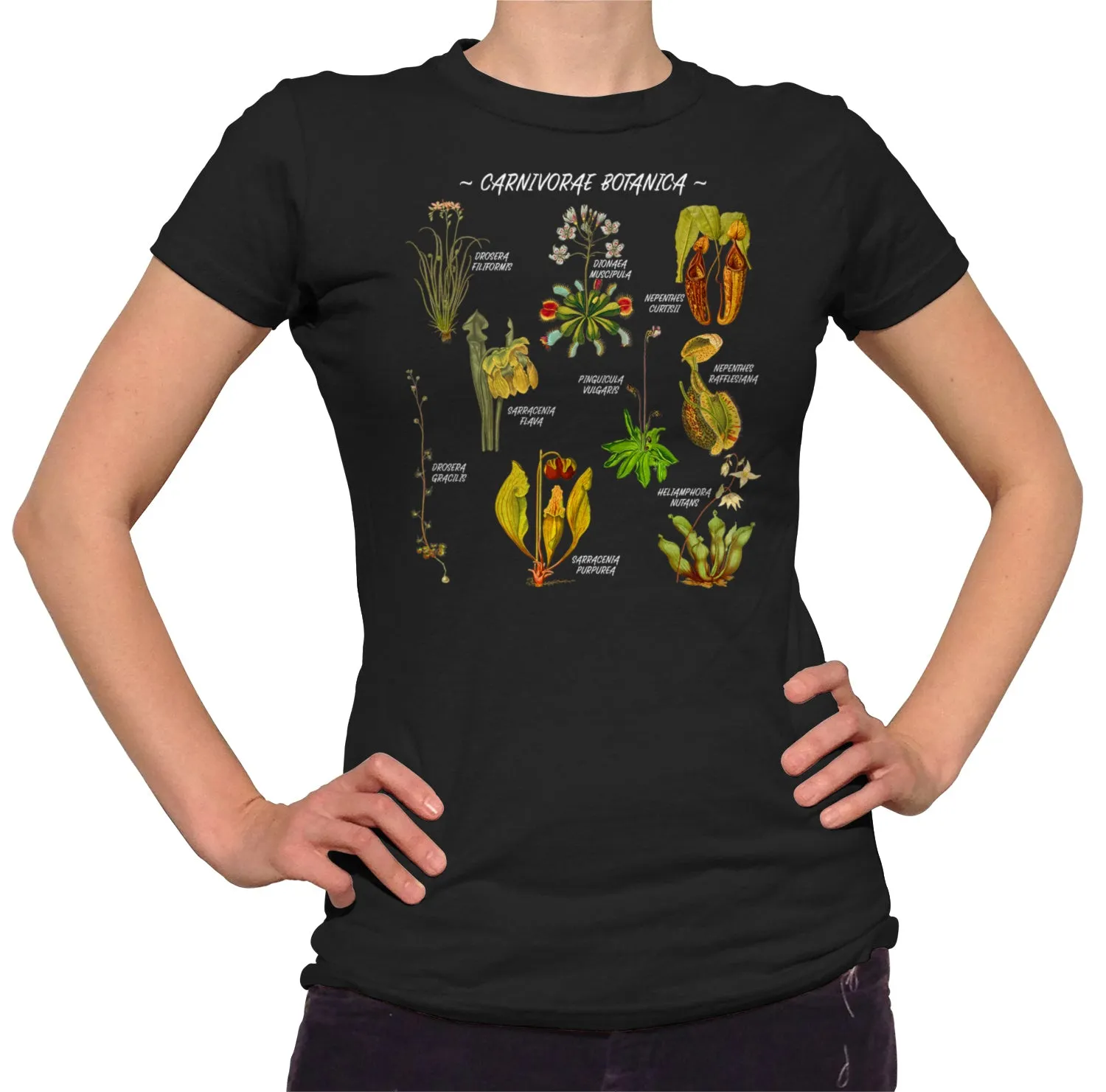 Women's Carnivorae Botanica Carnivorous Plants Botanical Chart T-Shirt