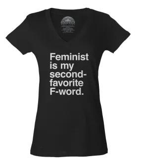 Women's Feminist is My Second Favorite F Word Vneck T-Shirt