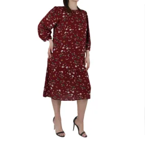 Women's Floral Dress,Burgundy