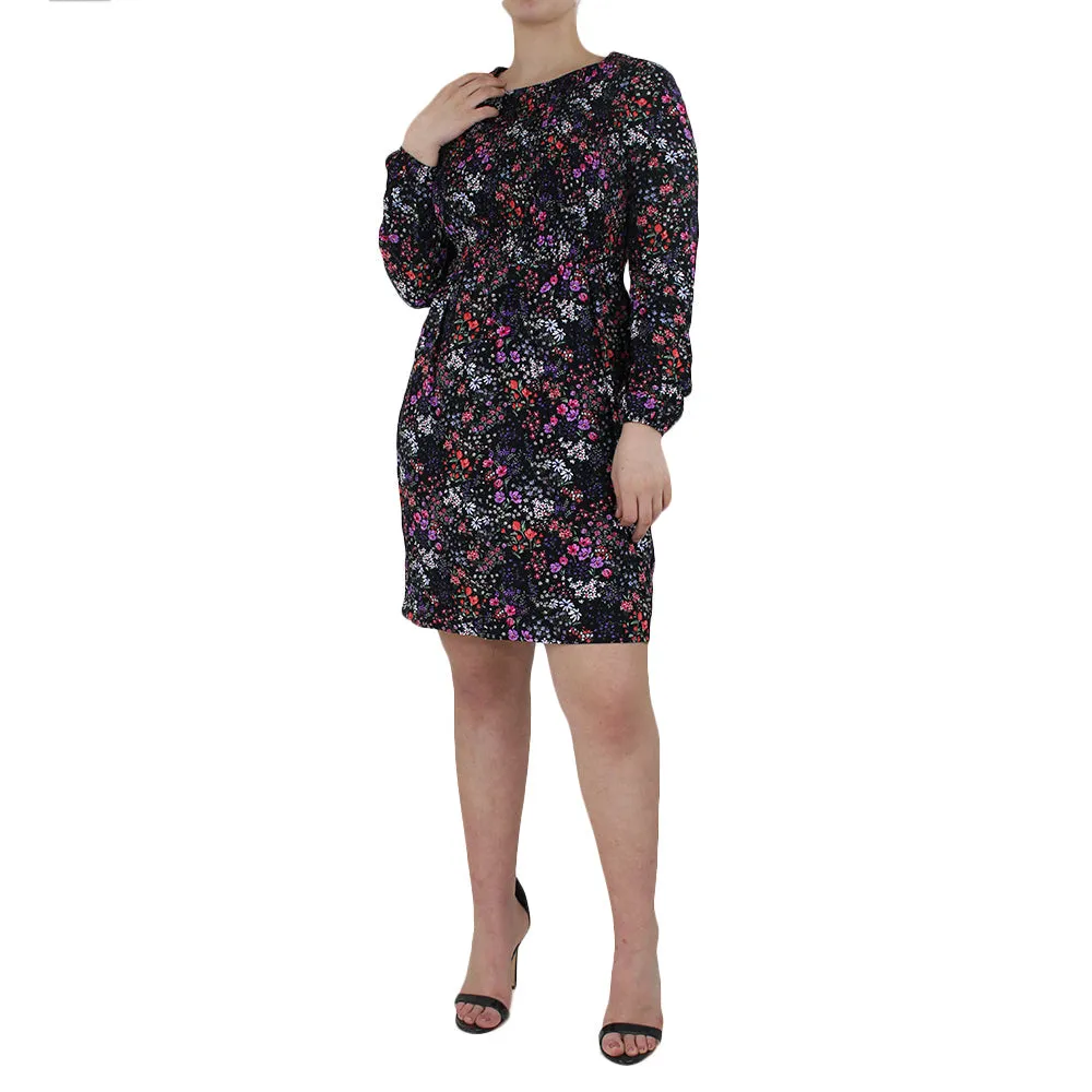 Women's Floral Long Sleeve Dress,Black