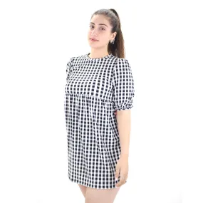 Women's Plaid Short Dress,Black/White